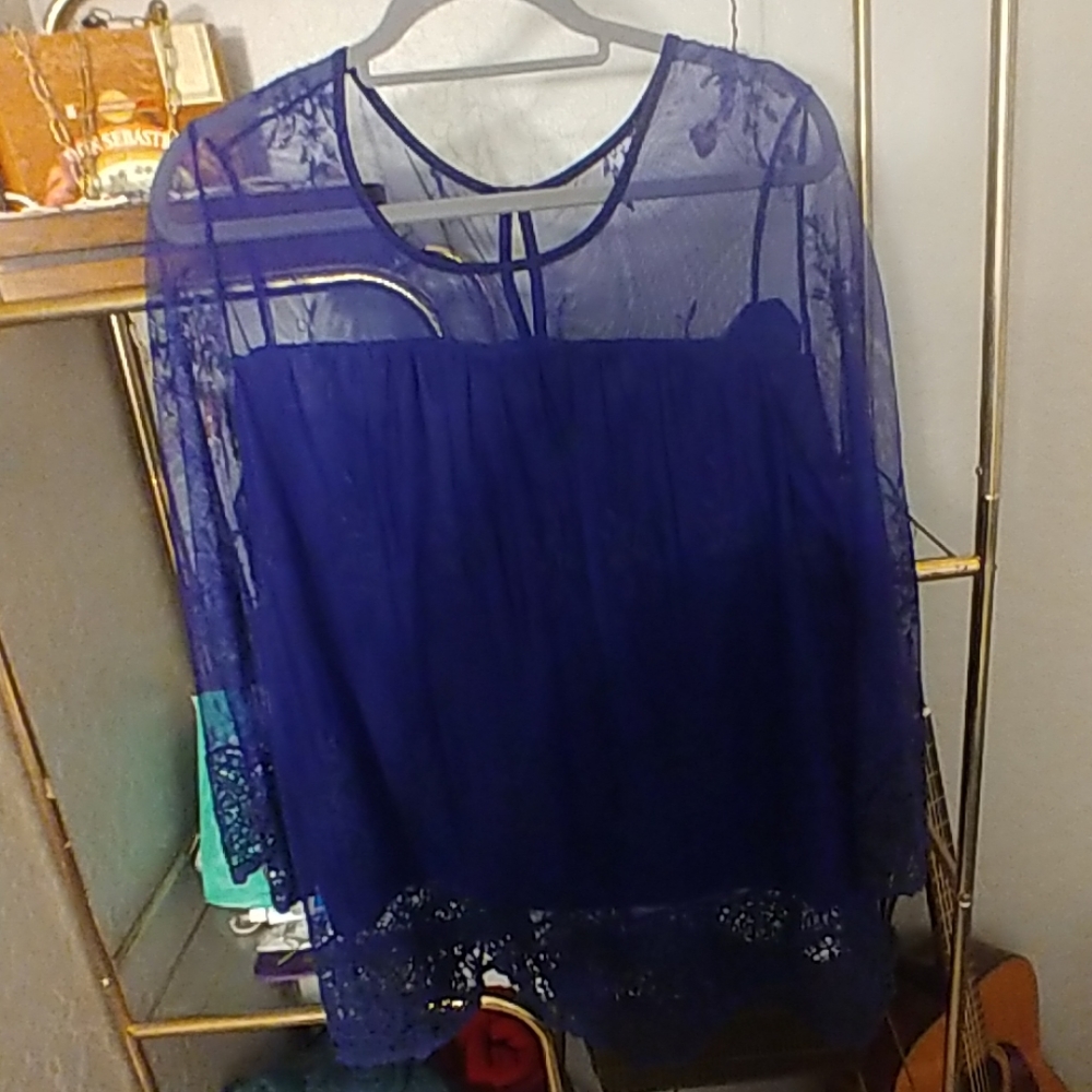 Blue lace top with attached tank